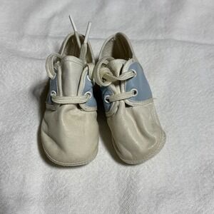 Vtg Baby Dear Sz 0 Infant White Baby Baby Blue Leather Shoes Trimfoot Co.  USA